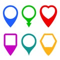 Pin map marker pointer icons set, GPS location flat symbol